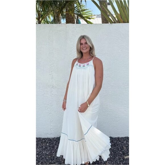 FREE PEOPLE Tip Toeing Tulip Midi Dress in Whisper White Size Small - Picture 1 of 15